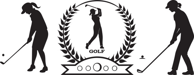 Female golf payer icon and logo silhouette and vector illustration design.