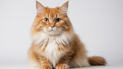 Portrait of Fawn british longhair cat on grey background