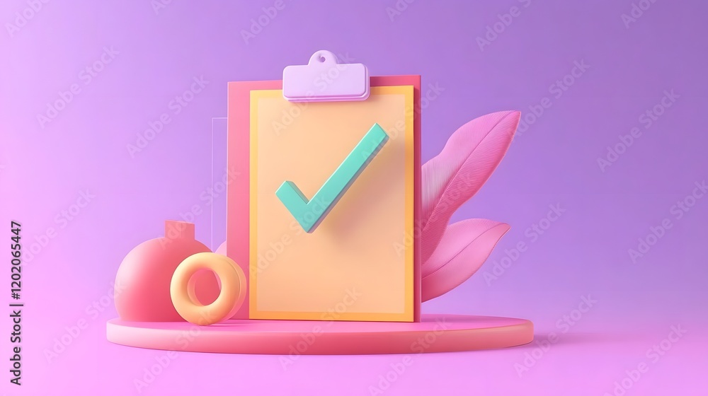Poster minimalist checklist with green checkmark on purple gradient background