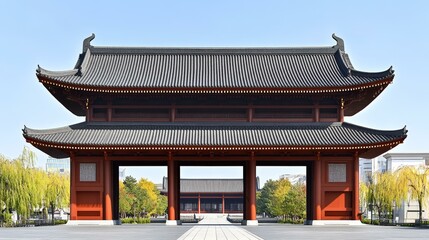 Fototapeta premium Ancient Chinese Gate Architecture with Double Roof
