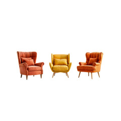 A Trio of Velvet Armchairs: Three plush armchairs with a modern design in a vibrant red-orange velvet fabric offer a touch of luxury and comfort.