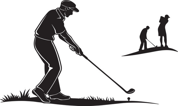 A golf player playing with bat and ball in a playground silhouette and vector illustration design.