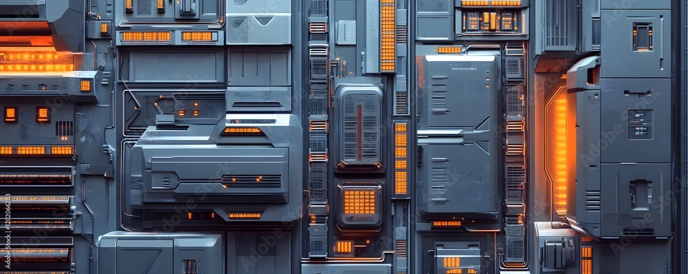 Poster a close-up view of a futuristic digital interface showcasing intricate designs and glowing elements,