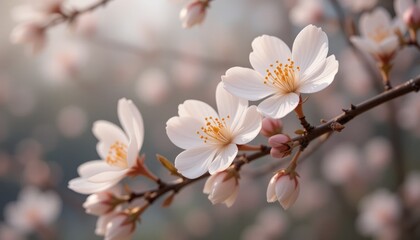 Obraz premium Blooming cherry blossoms, sunrise, orchard, spring