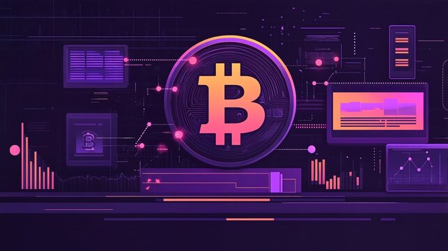 Bitcoin in the midst of various graphs and charts.