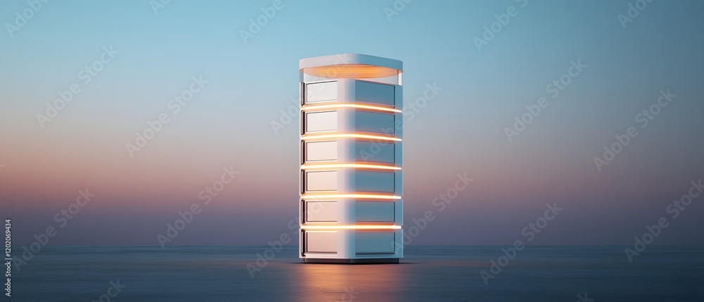 Aufkleber a modern architectural design featuring a sleek cylindrical structure with illuminated layers