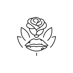 Outline Rose with Lips icon with lips