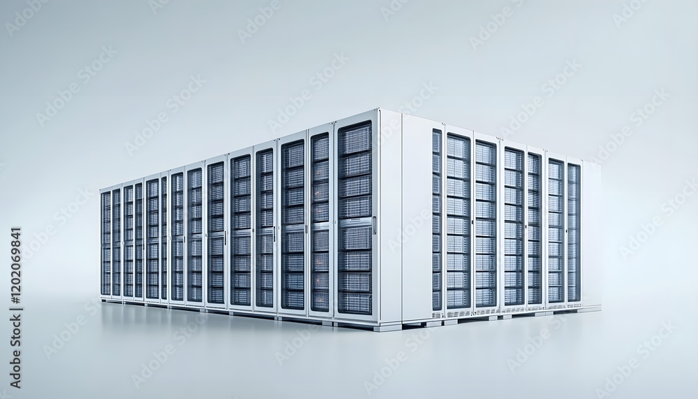 Poster a modern data center featuring advanced server racks, designed for efficient data storage and proces