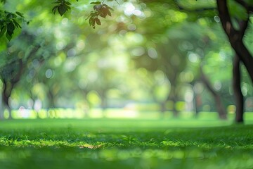 High Quality Image of Blur Green Park with Bokeh Light, Spring and Summer Background