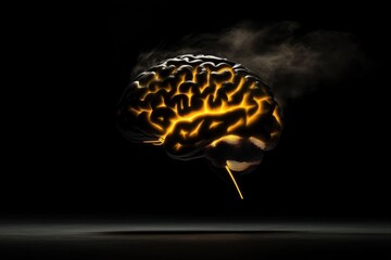 Glowing brain concept on dark background with glowing neural pathways