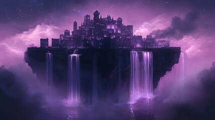 Fototapeta premium A Floating Castle City Illuminated at Night