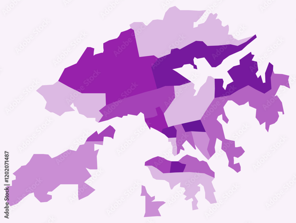 Poster map of hong kong with regions. just a simple country border map with region division. purple color p
