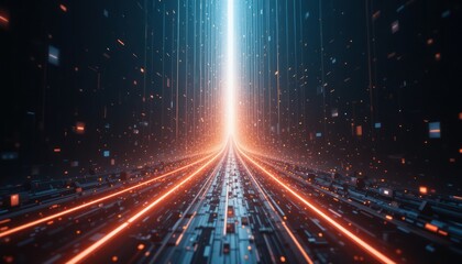 Obraz premium Futuristic highway data stream, digital city background, tech concept