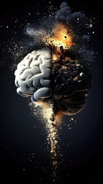 Exploding brain conceptual art with dramatic contrast and dynamic elements