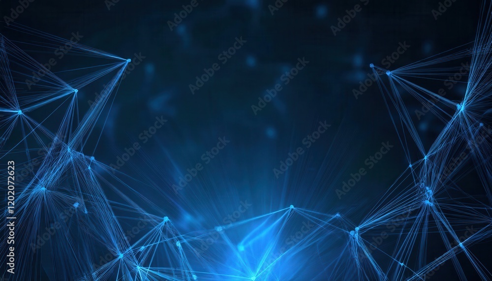 Aufkleber interconnected glowing blue network nodes and lines on dark abstract background, ideal for technolog