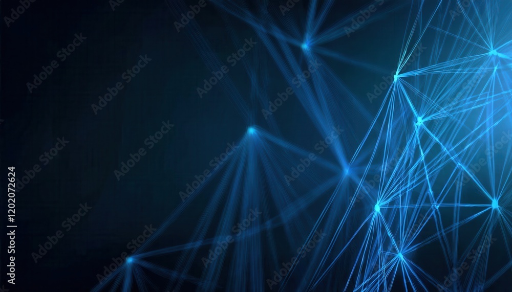 Poster interconnected glowing blue network nodes and lines on dark abstract background, ideal for technolog