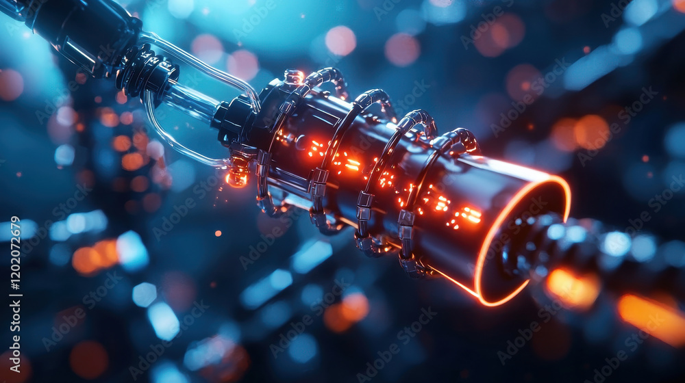 Poster Futuristic nanotechnology rendering showcasing intricate designs and glowing elements, emphasizing innovation and advanced biotechnology