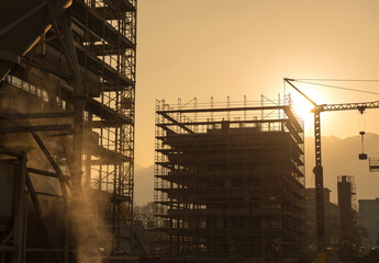 Construction Site in Sunset in Ticino, Switzerland.