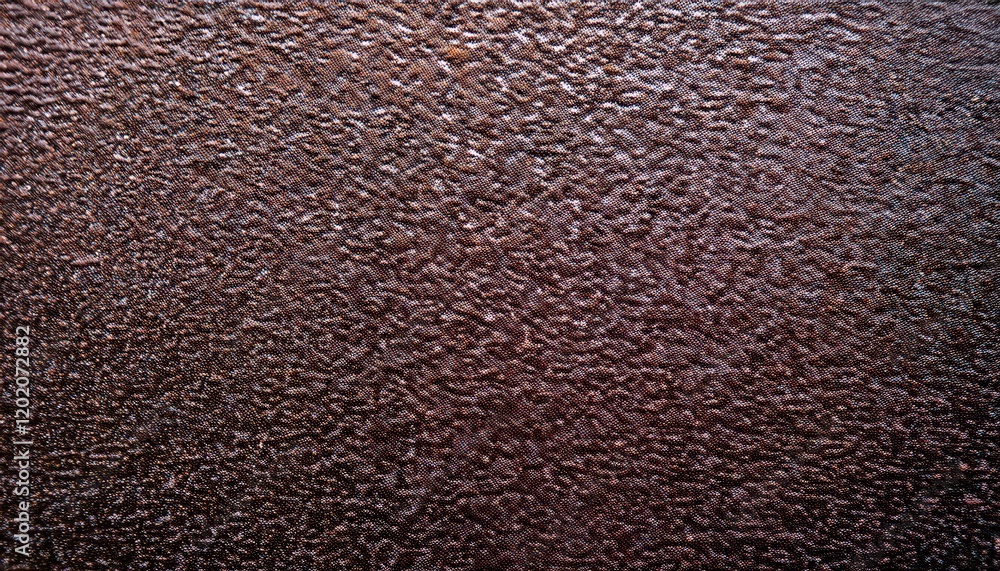 Aufkleber close-up of textured dark brown metallic surface with fine ripples and glossy reflections, ideal for
