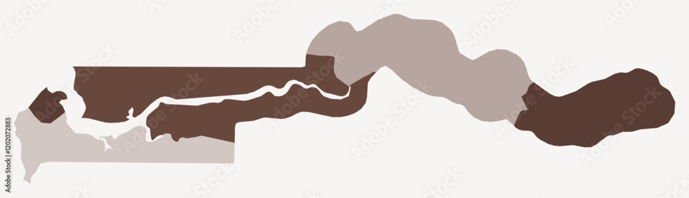 Poster map of gambia with regions. just a simple country border map with region division. brown color palet