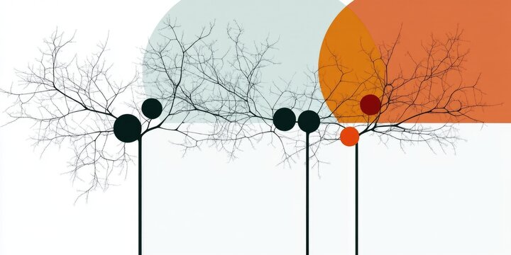 Minimalist tree art with geometric shapes in orange and green
