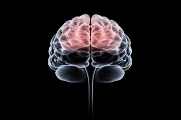 3d render of transparent human brain with pink highlights on cerebral hemispheres