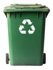 Recycling bin with a clear recycling symbol on a white background showcasing environmental responsibility and waste management practices
