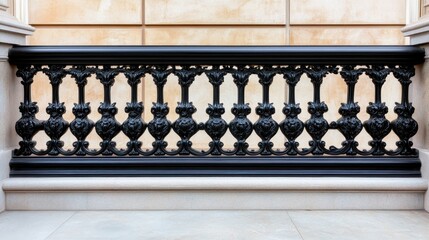 A beautifully ornate black railing, showcasing intricate metalwork, ideal for enhancing the elegance of luxury residential or public spaces while providing safety.