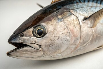Close-up of bluefin tuna gills and skin texture, fish close up, fish anatomy