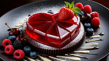 jelly cake with cherry in heart shape