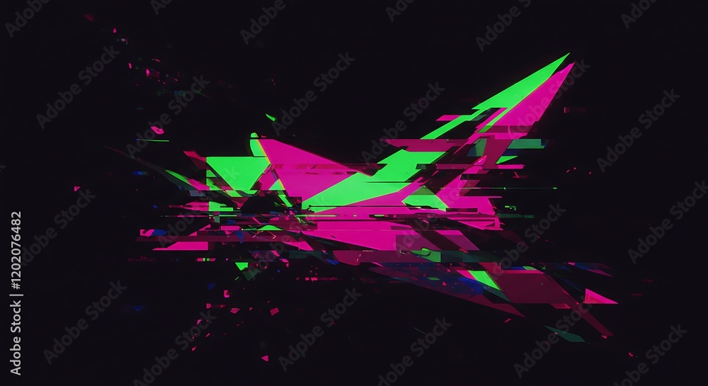 Poster digital glitch or a distorted video signal, with sharp angles and jagged lines. abstract composition