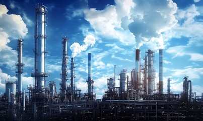 Fototapeta premium Oil and gas refinery Oil and gas refinery blue sky clouds - industrial