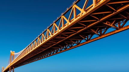 Naklejka premium Majestic Bridge Against Clear Blue Sky at Dusk with Urban Background