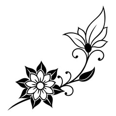 Stylish Corner Flower Silhouette Vector Illustration for Creative Designs