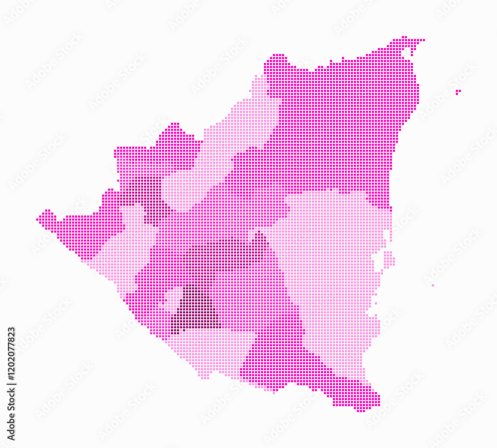 Poster nicaragua dotted map. digital style map of the country on white background. nicaragua shape with squ