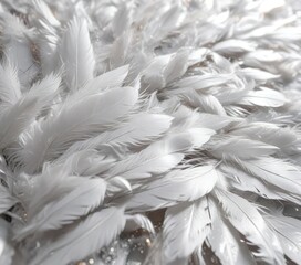 Fototapeta premium Close-up of soft white feathers on shiny surface, surface, gleaming