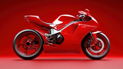 Obraz premium A bold and striking image of a vibrant red motorcycle set against a red background, emphasizing its design and creating an eye-catching visual impact.