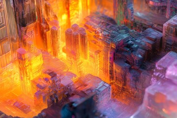 Crystallized Cityscape Vibrant Hues Glowing Structures