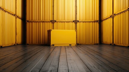 A vivid interior of yellow shipping containers arranged for storage, demonstrating efficient space utilization and bright color that enhances industrial aesthetics.