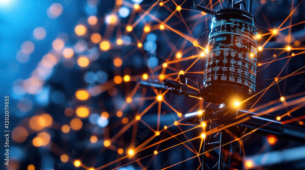 Leinwandbilder futuristic 3D model of high tech device surrounded by glowing connections, representing advanced technology and innovation. intricate design showcases blend of science and art