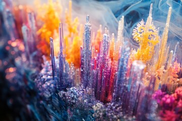Crystal formations resemble a vibrant colorful city skyline
