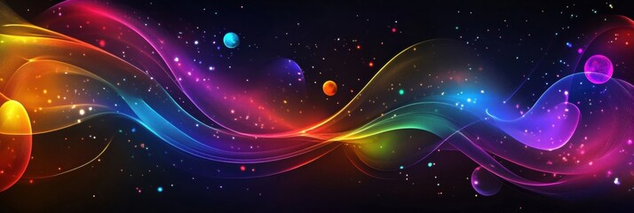 Fototapeta premium Colorful galaxy showcasing swirling nebula and glowing planets in endless expanse of space. Generative AI