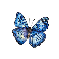 Obraz premium Blue Morpho Butterfly: A captivating blue morpho butterfly with iridescent wings, showcasing its intricate patterns and vibrant colors in a close-up view.