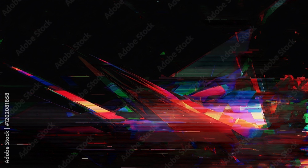 Poster digital glitch or a distorted video signal, with sharp angles and jagged lines. abstract composition