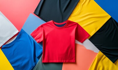 Colorful T-Shirt Collection on Varied Backgrounds