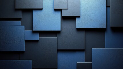 Minimalist abstract wallpaper with squares on a blue background. Banner template with white space for text, ideal for modern and professional design purposes.