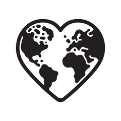 Heart-Shaped World Map Silhouette Vector Illustration - Perfect for Earth Day Designs....