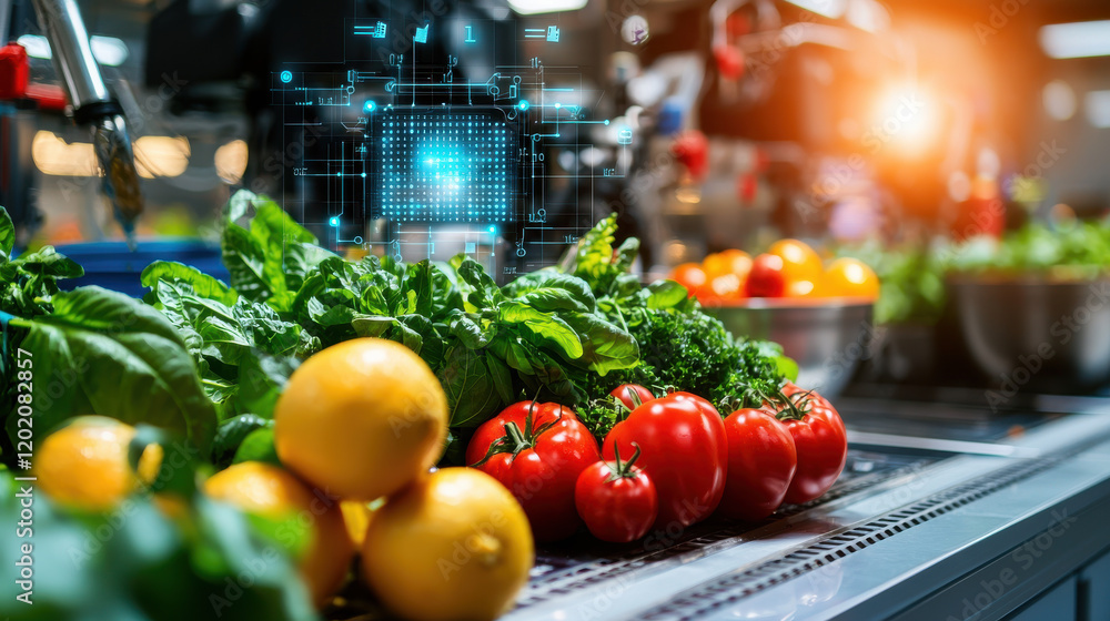 Aufkleber high tech food processing plant with automated machines and fresh produce. image showcases vibrant v
