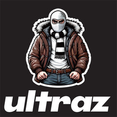 illustration vector graphic of Football fans ultras hooligan wear balaclava use football scarf design for logo, t-shirt, etc