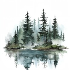Fototapeta premium Painting of a forest with a lake in the background